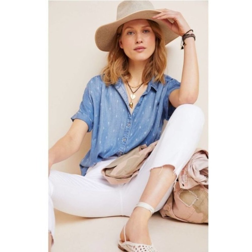 Anthro Cloth & Stone Chambray Buttondown Top Small